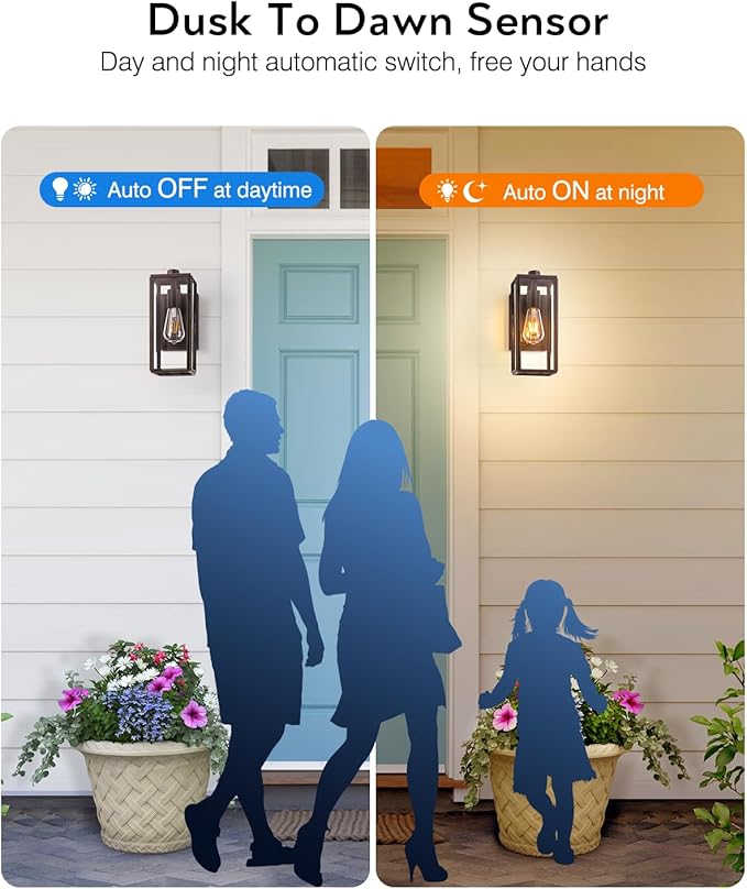 VIANIS Dusk to Dawn Outdoor Light Fixtures Wall Mount, Sensor Porch Lights, Anti-Rust Exterior Wall Sconce Lighting Lamp, Waterproof Coach Lantern for Doorway, Garage