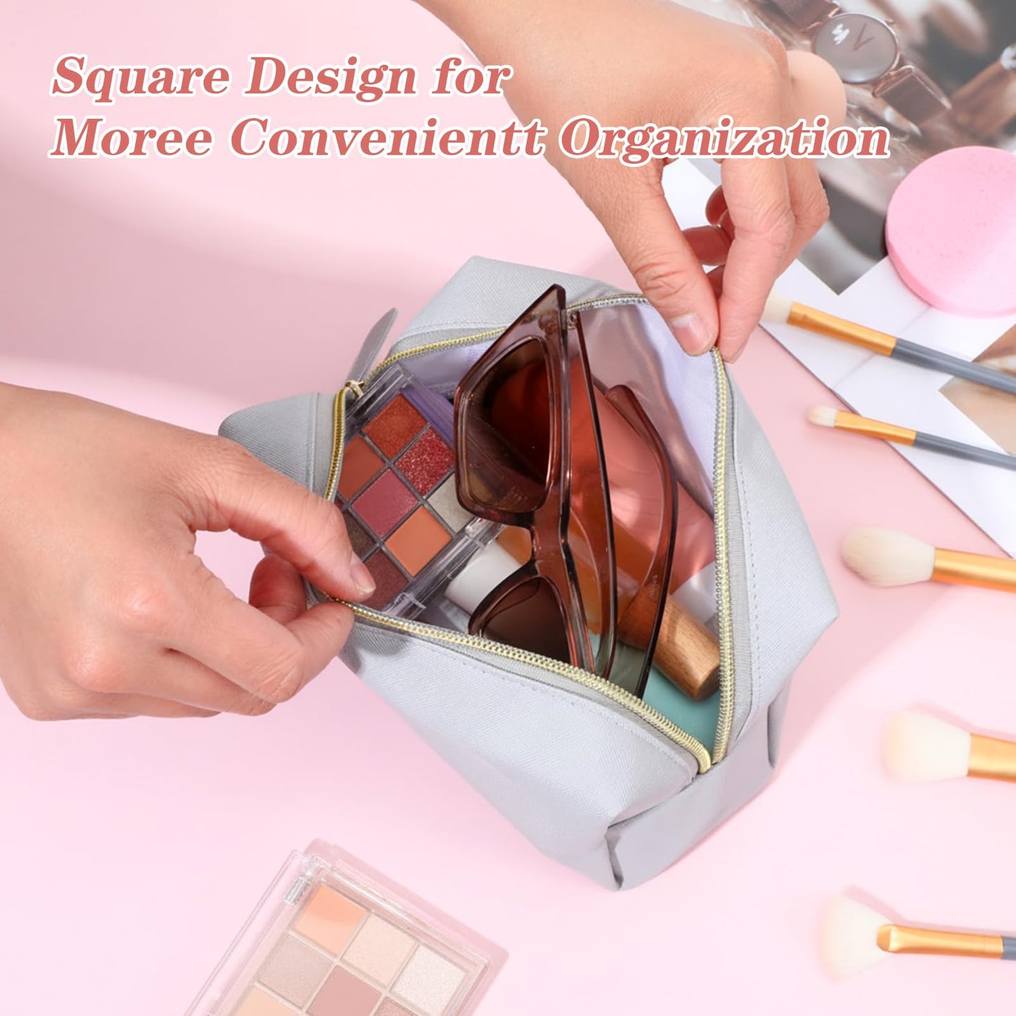 hidyuuoo 8 Pcs Makeup Bag Pu Leather Cosmetic Pouch Waterproof Small Toiletry Bag Portable Cosmetic Organizer Water Resistant Storage Purse for Lady Women Daily Storage Travel Organizer (Medium)