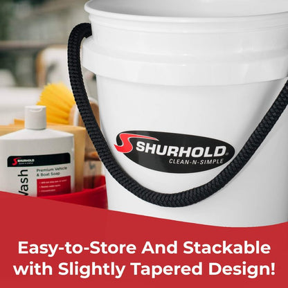 Shurhold World’s Best Rope Handle Bucket - Tough Molded Plastic with Leak-Free Design, Even Weight Distribution & Built for Heavy-Duty Use - 5g - White