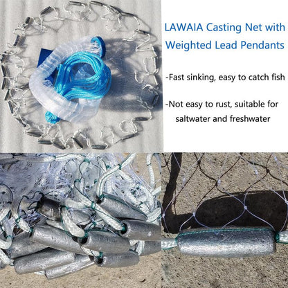 Lawaia Cast Net with Lead Sinkers Fishing Throw Nets Hand Castnet Shrimp Bait Traps 1/2 inch Mesh for Freshwater Saltwater with 4ft Radius