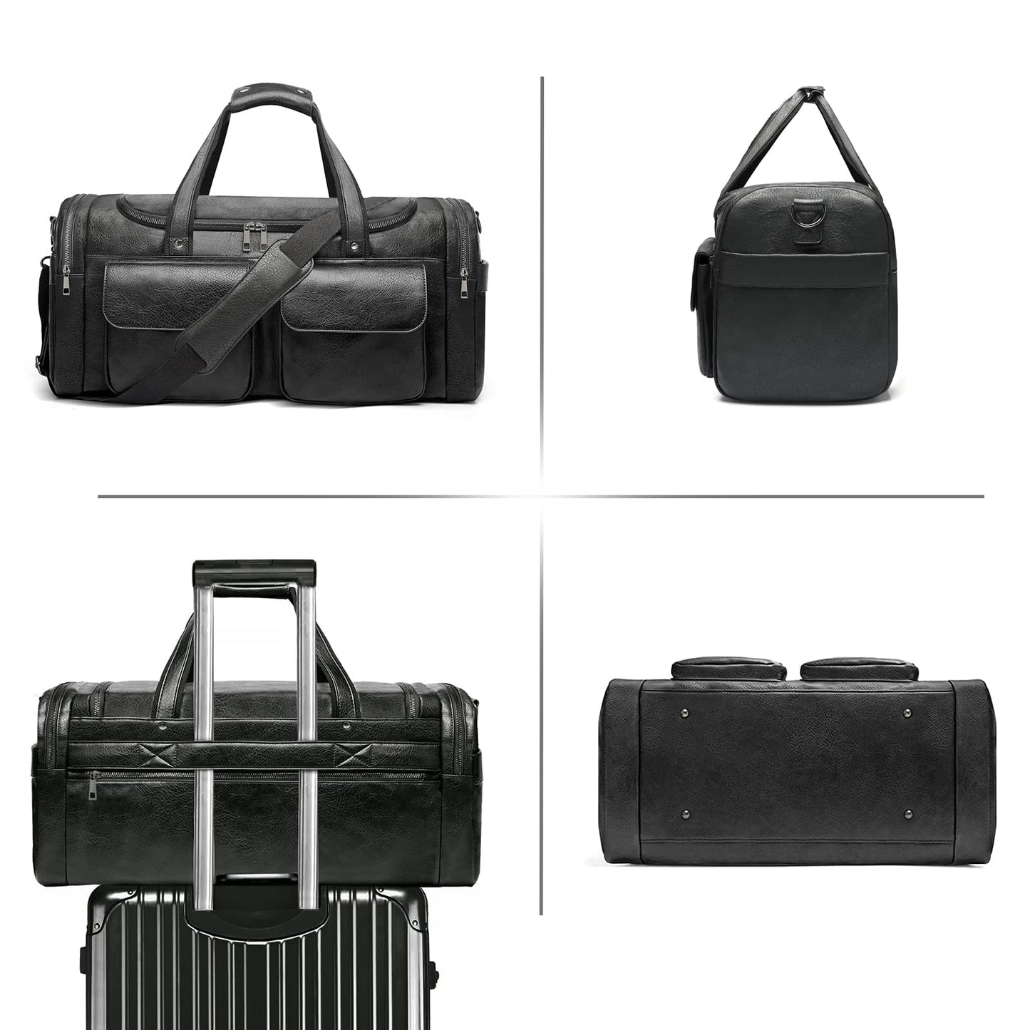 BOLOSTA Travel Duffel Bag for Men Women, Large PU Leather Carry on Duffle Bags for Traveling, Waterproof Overnight Weekender Duffel Bag with Shoe Compartment - Perfect for Daily Use/Birthday Gift