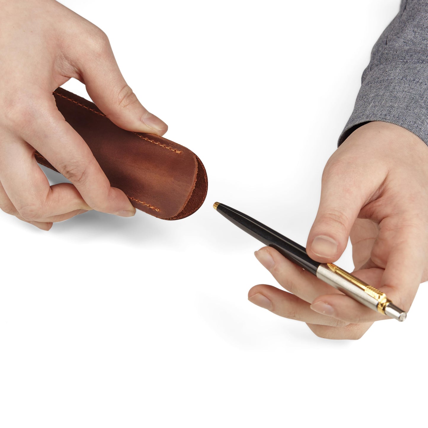 MAKYN Leather Pen Case, Single Pen Pouch Cover, Fountain Pen Sleeve Holder (Cognac)