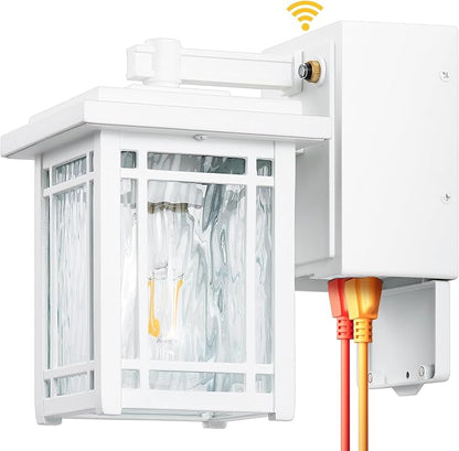 Porch Light with GFCI Outlet, White Dusk to Dawn Light Fixture, Outdoor Wall Light Wall Mount, Waterproof Exterior Wall Sconce Outside Lantern, 100% Aluminum Outdoor Garage Lights for Coach