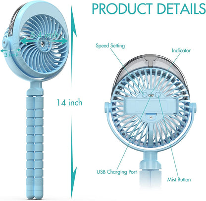 COMLIFE Misting Baby Stroller Fan, Rechargeable Battery Operated, 270° & 360° Pivoting, 50ml Portable Water Sprayer Misting Fan with Flexible Tripod Clip on Car Seat Crib Treadmill Bunk Bed