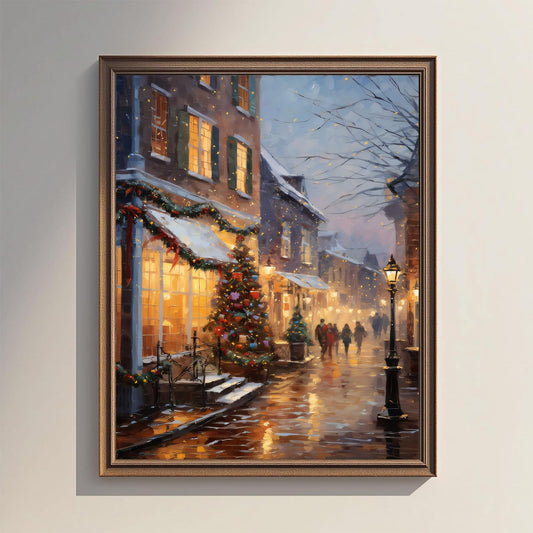 XOCUUI Vintage Christmas Decor, Christmas Tree Farm Scene Wall Art, Country Winter Scene With Red Barn, Vintage Christmas Wall Art Christmas Snow Poster Canvas Prints Painting 8x10 Inch Unframed