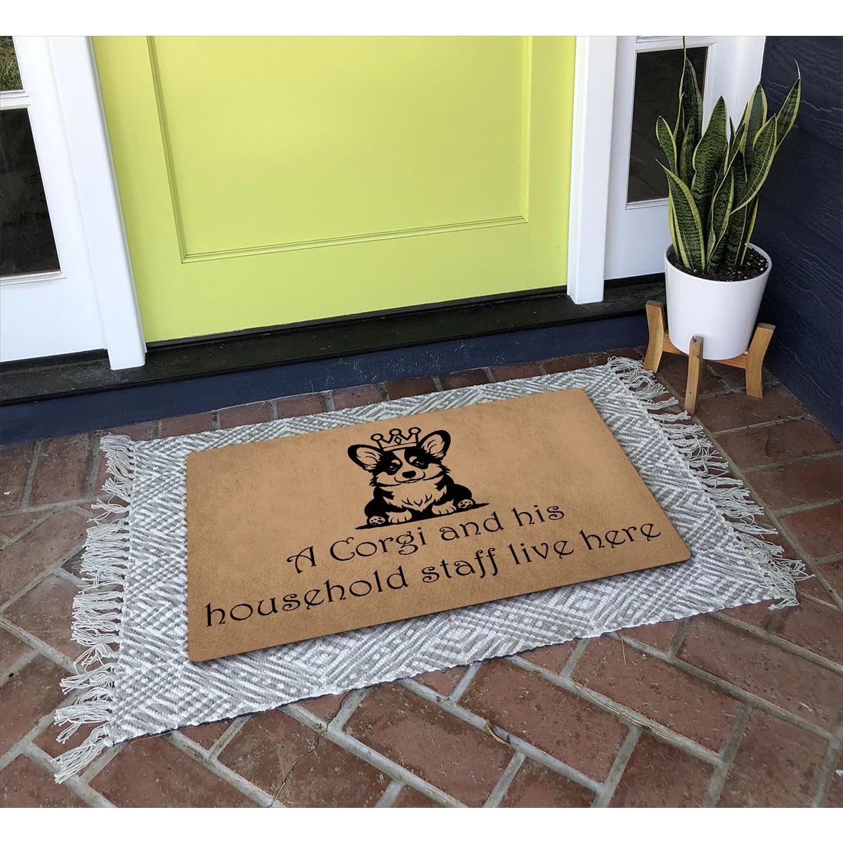 GXFC ZHAO Funny Welcome Doormats Decorative Area Rugs for Entrance Novelty Gift Mat Front Door Porch Patio Mats(23.7 X 15.9 in) (A Corgi and His Household Live Here Dog Lover)