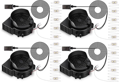 4-Pack Inflatable Fan Replacement, 1.5A Air Fan Blower with 2.0A Adapter and 5 LEDs Bulbs Light Strings for Halloween, Thanksgiving and Christmas Inflatables (IP68 Waterproof, 5.0 * 5.0'')