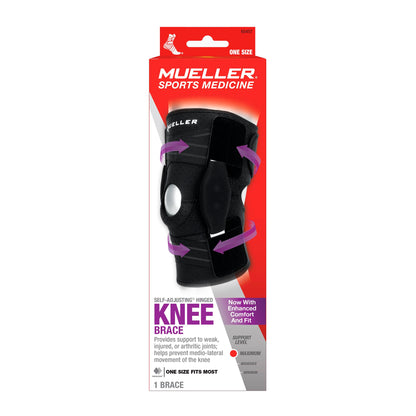 MUELLER Sports Medicine Self Adjusting Hinged Knee Brace for Men and Women, Knee Stabilizer for Compression and Pain Relief Support, Ideal for Arthritis, Sprains, Black, One Size