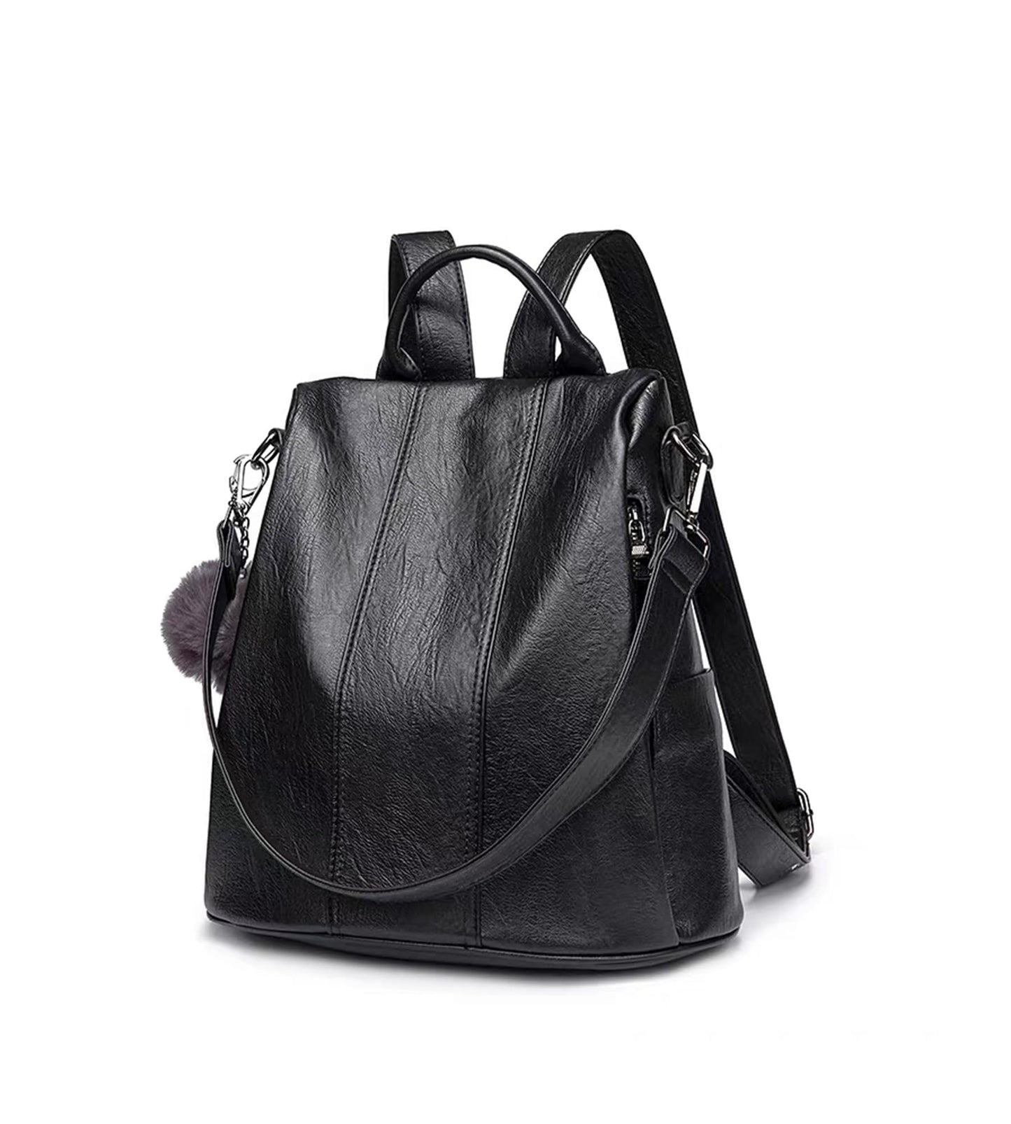 myfriday Vintage Faux Leather Backpack for Women, Soft Rucksack Backpack with Anti-Theft Pocket Convertible Shoulder Handbag (Black)