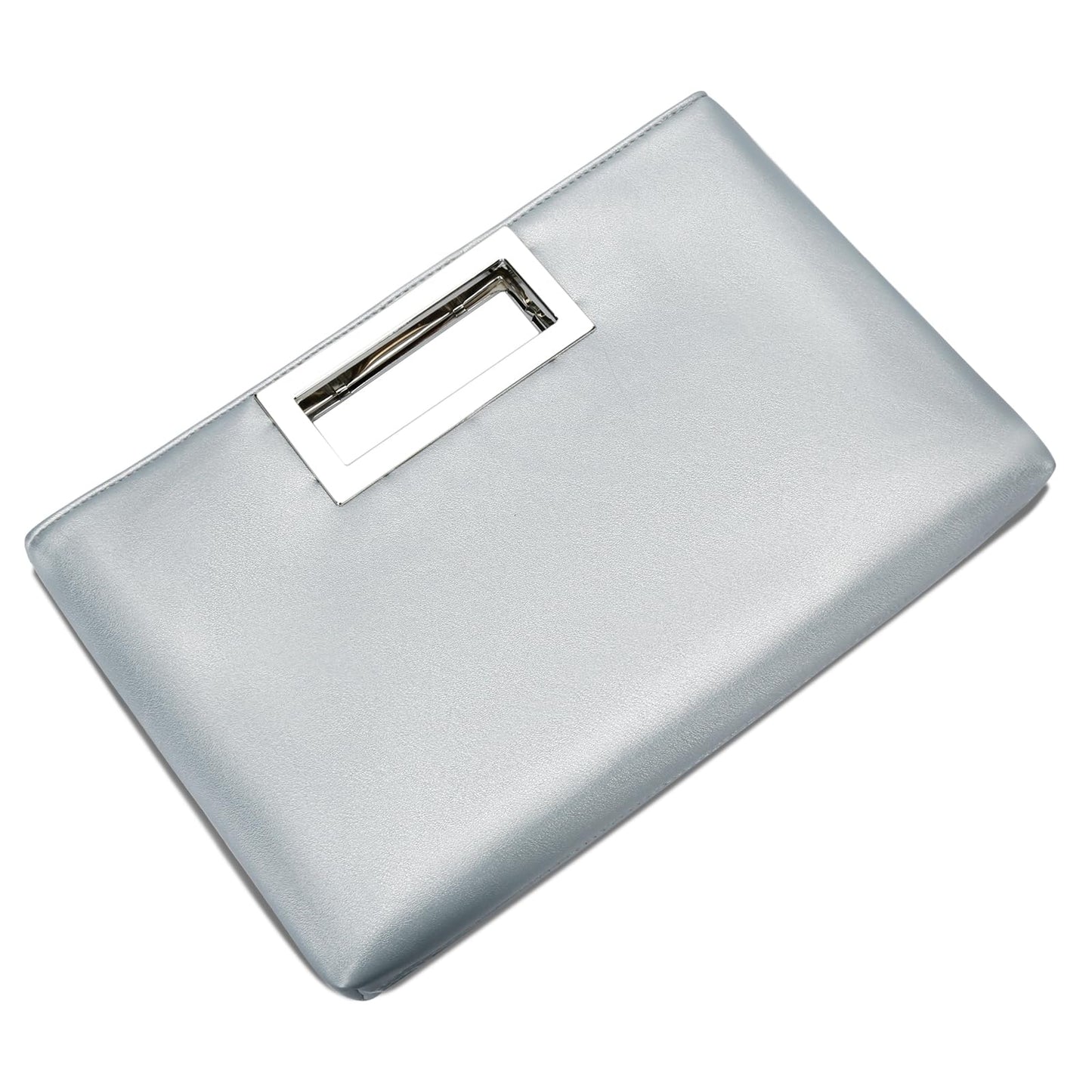 KKXIU Clutch Purse for Women Vegan Leather Evening Bag Formal Handbag for Wedding Party Prom Bridal (Silver)