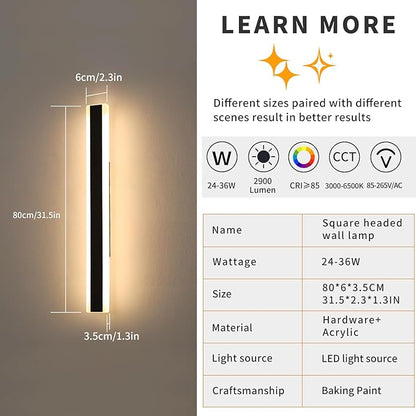 Mikeru 2pack 31.4inch Outdoor Wall Light Fixtures, 10%-100% Dimmable Outdoor Wall Lights Exterior Front Porch Light 3000-6000k Wall Mounted Led Lighting for Basement, Shop,Garage Lighting