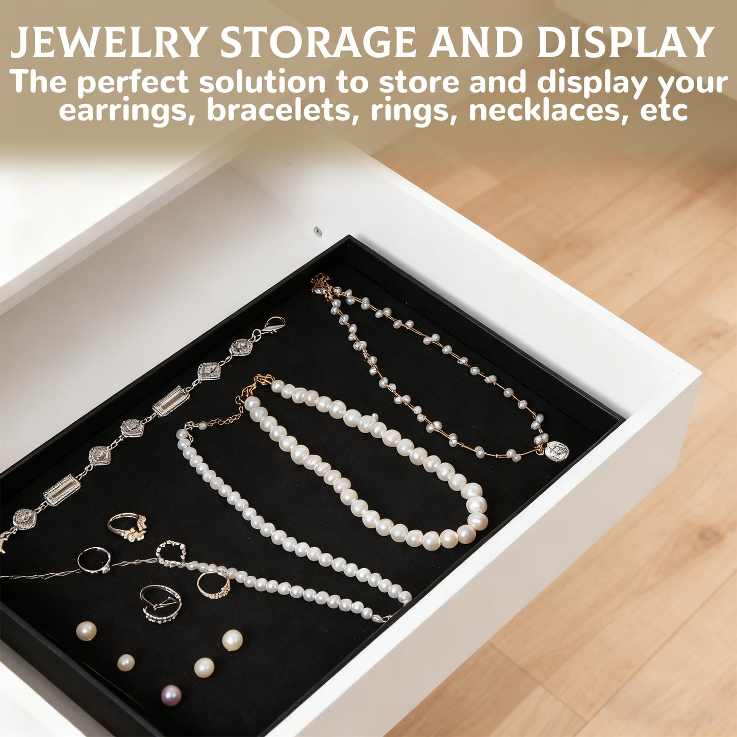 YEXEXINM 12 Pcs Velvet Stackable Jewelry Tray Showcase Display, Jewelry Organizer Trays for Drawers and Countertop, Black Empty Plates for Necklace, Ring, Bracelet, and Earring Storage Display