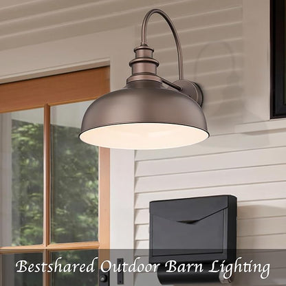 Bestshared 16 Inch Large Gooseneck Barn Light Farmhouse Wall Mount Light Fixture Exterior Sconce Lighting Outdoor Wall Lantern Light Vintage Farmhouse Barn Light for Porch,Garage(ORB+White, 16"-2pack)