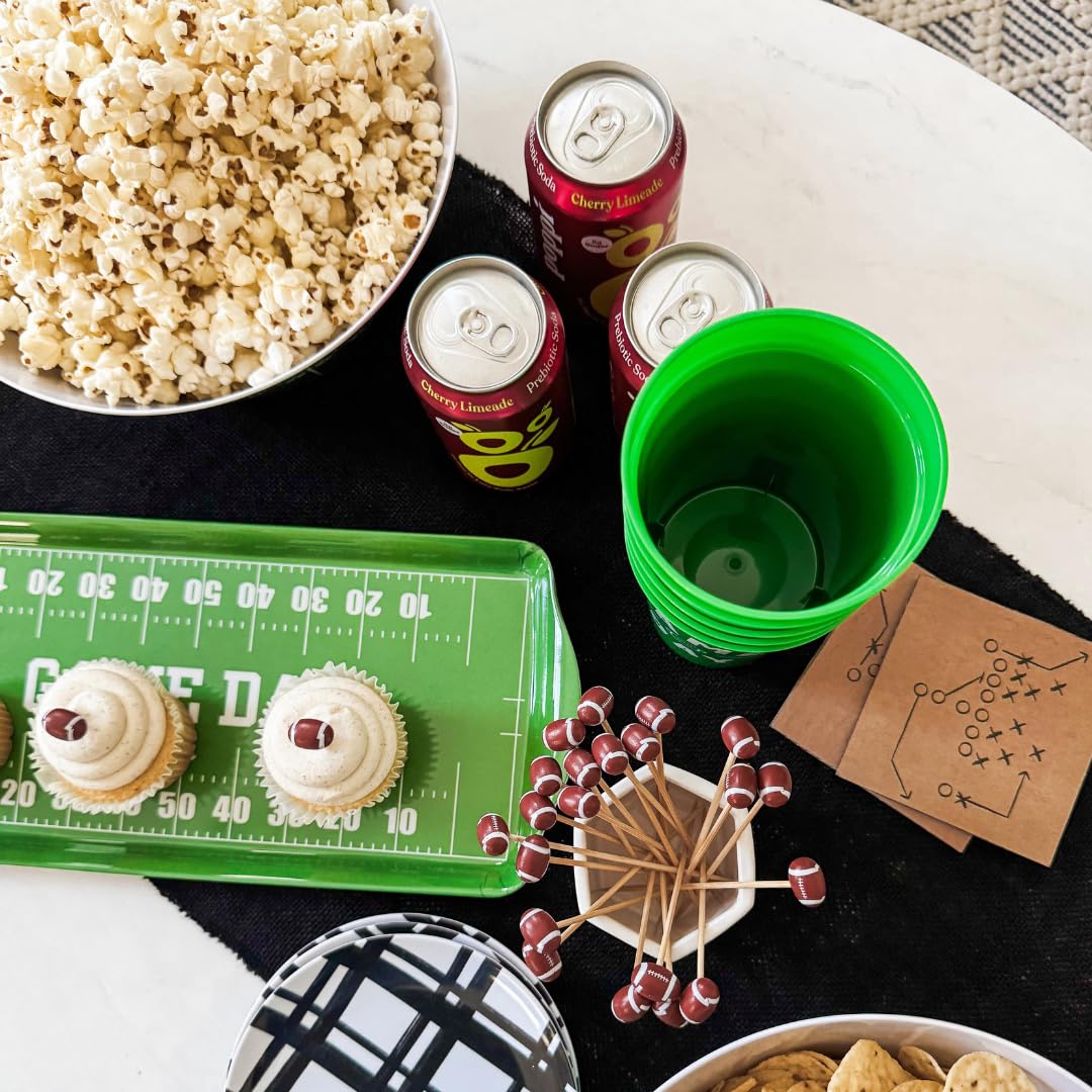Sprinkles & Confetti Green Game Day Melamine Serving Tray with Handles - BPA-Free, Reusable Platter for Tailgates, Birthdays, Sports Parties - Durable for Charcuterie, Snacks, Wings