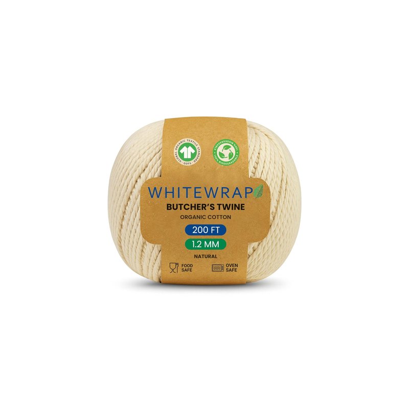 Butchers Twine 200 Feet 1.2mm – Natural Cotton Twine Kitchen String, Food Safe, Oven- Safe Cooking Twine for Trussing Turkey, Roasting Meat, Bakers Twine for Baking, Crafts & Gift Wrapping