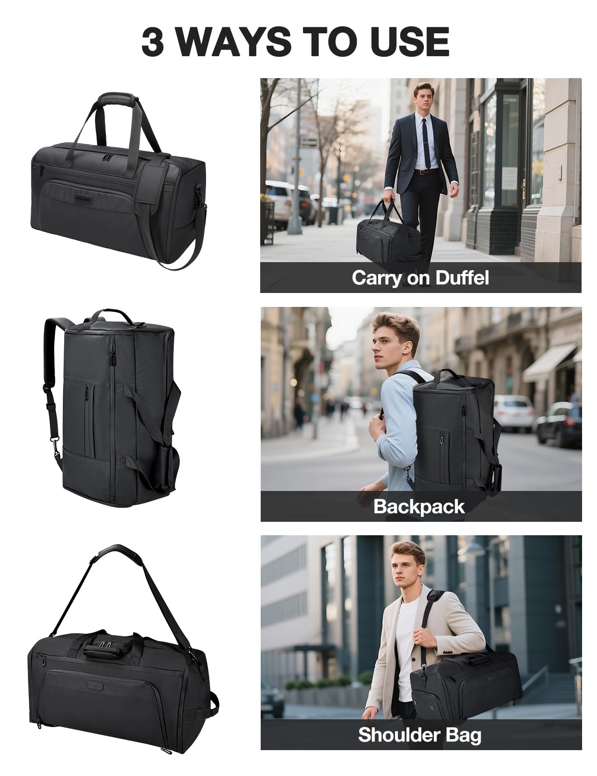 Noozion Garment Duffle Bag for Travel, 3-in-1 Convertible Carry On Suit Bag with Shoe Compartment, Lightweight Overnight Business Travel Bag for Men Women