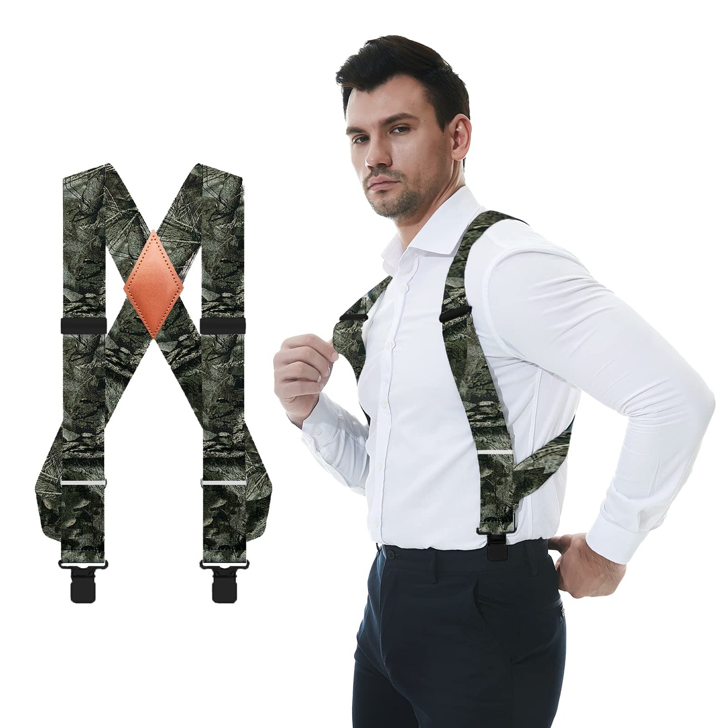 QCWQMYL Men's Side Clip Suspenders 2'' Wide Heavy Duty Clips Elastic Straps Trucker Style Suspenders for Men Big and Tall
