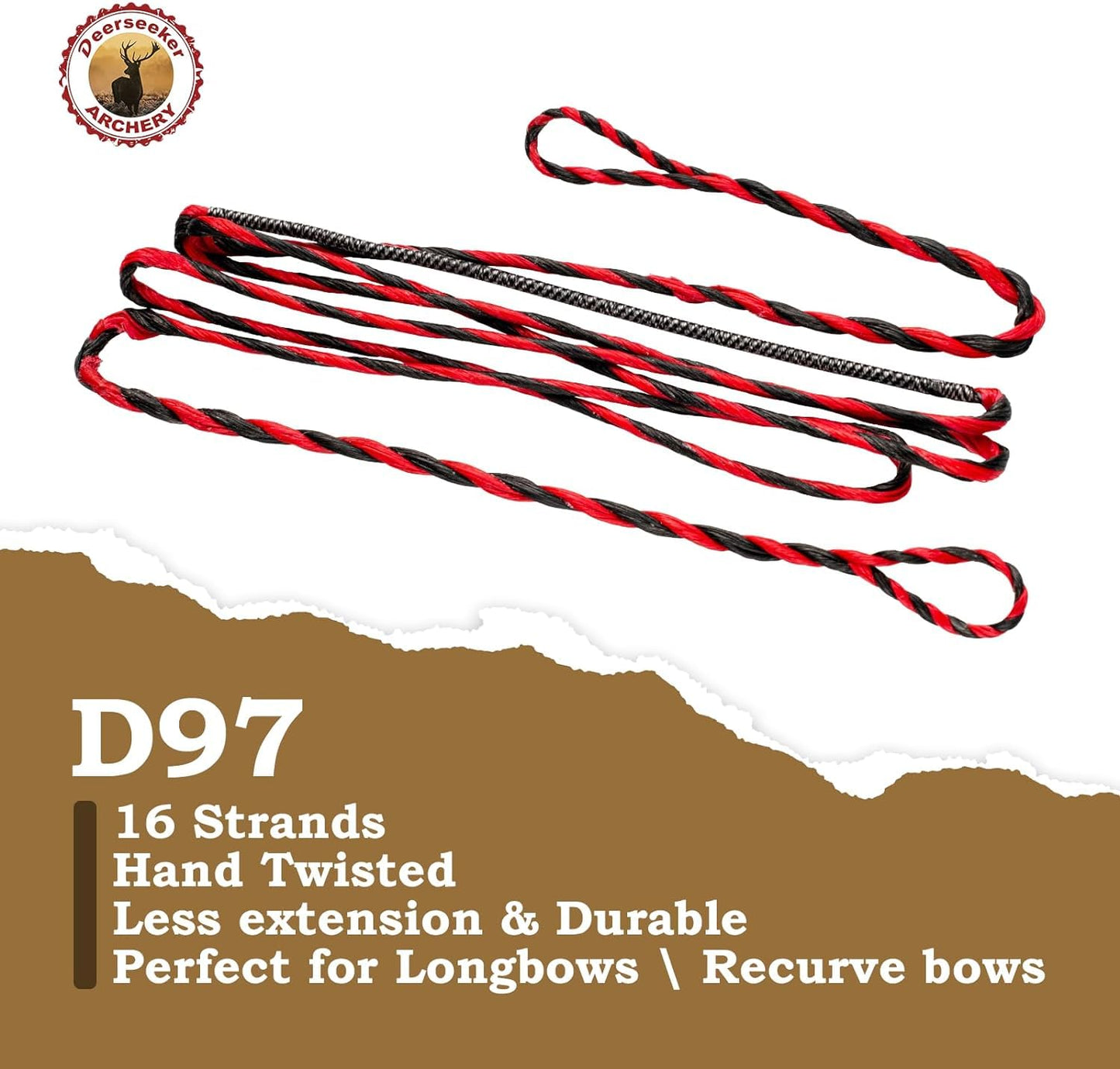 Deerseeker Flemish D97 Bow String Handmade Twist Bowstring 16 Strands 54-70in Fast Flight for Traditional Longbow Recurve Bow Replacement Archery Accessories (Red+Black, AMO 70"(Actual Length 66"))