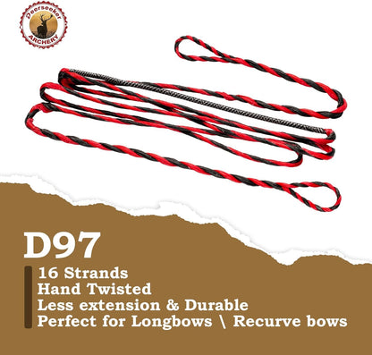 Deerseeker Flemish D97 Bow String Handmade Twist Bowstring 16 Strands 54-70in Fast Flight for Traditional Longbow Recurve Bow Replacement Archery Accessories (Red+Black, AMO 70"(Actual Length 66"))