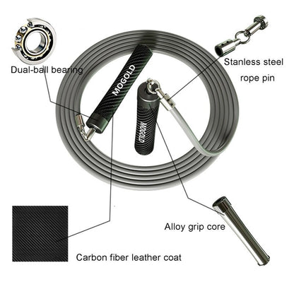 MOGOLD 1LB Weighted Jump Ropes for Fitness Men/Women with Heavy-Duty PVC Wire Cable & Durable Leather Skipping Rope Handles, Best for Fitness, High-Intensity Strength Workouts (Grey, XL - 9'6(User Height 6'0 +))