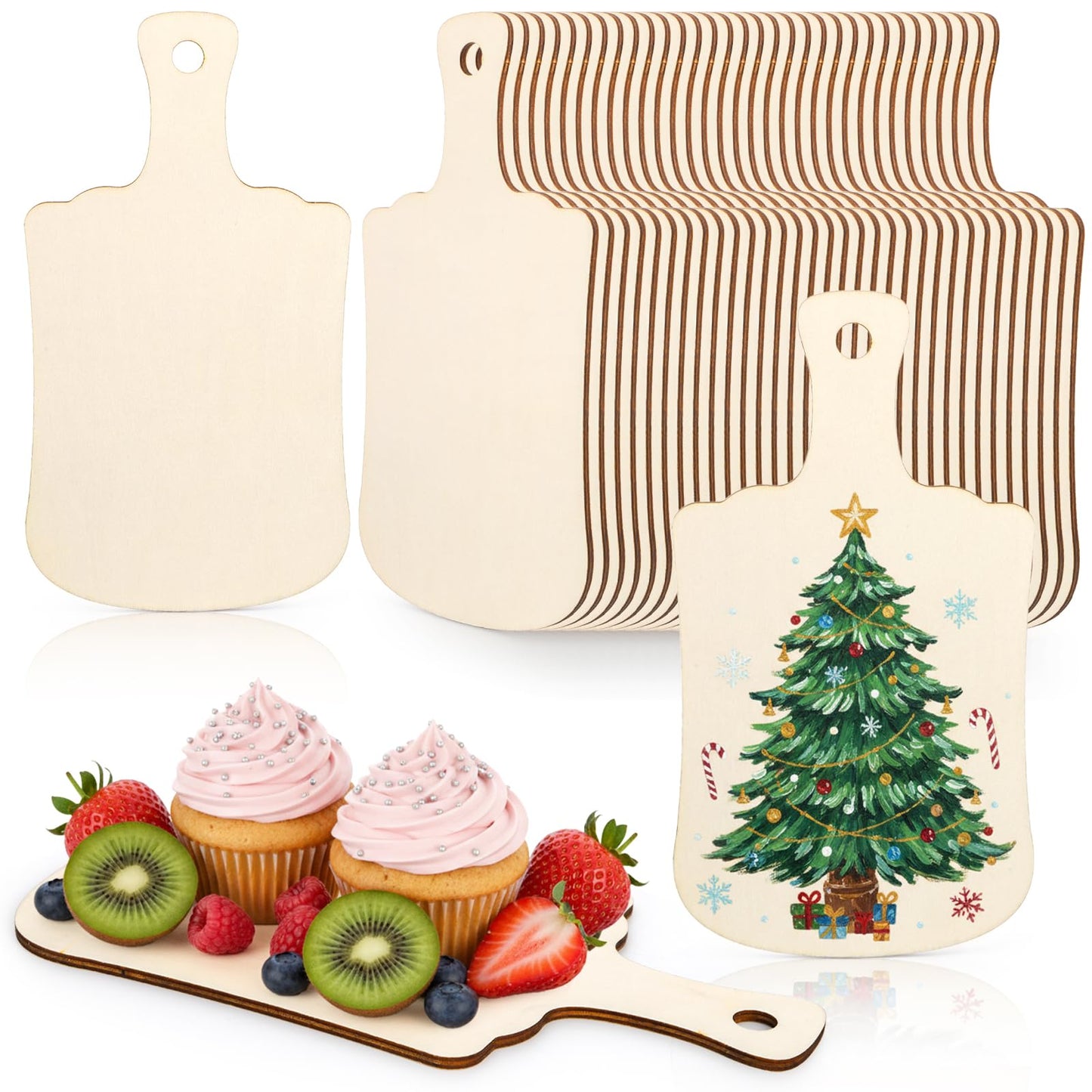 Foraineam 36 PCS Wooden Mini Cutting Board for Crafts, 9.4" x 5.1" Unfinished Wood Chopping Boards with Handle, Wooden Paddle Serving Tray Cheese Bread Board Set for DIY Christmas Home Kitchen Decor