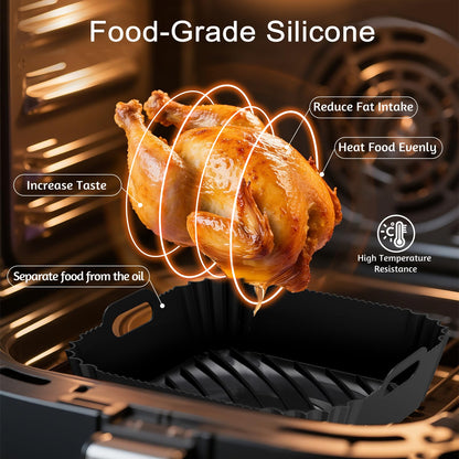 Air Fryer Silicone Liners 2 Pack, Reusable Square Air fryer Basket Liners, 4-7Qt Silicone Baking Tray for Instant Air fryer, Oven Microwave Pot Accessories, Food Grade Kitchen Gadgets