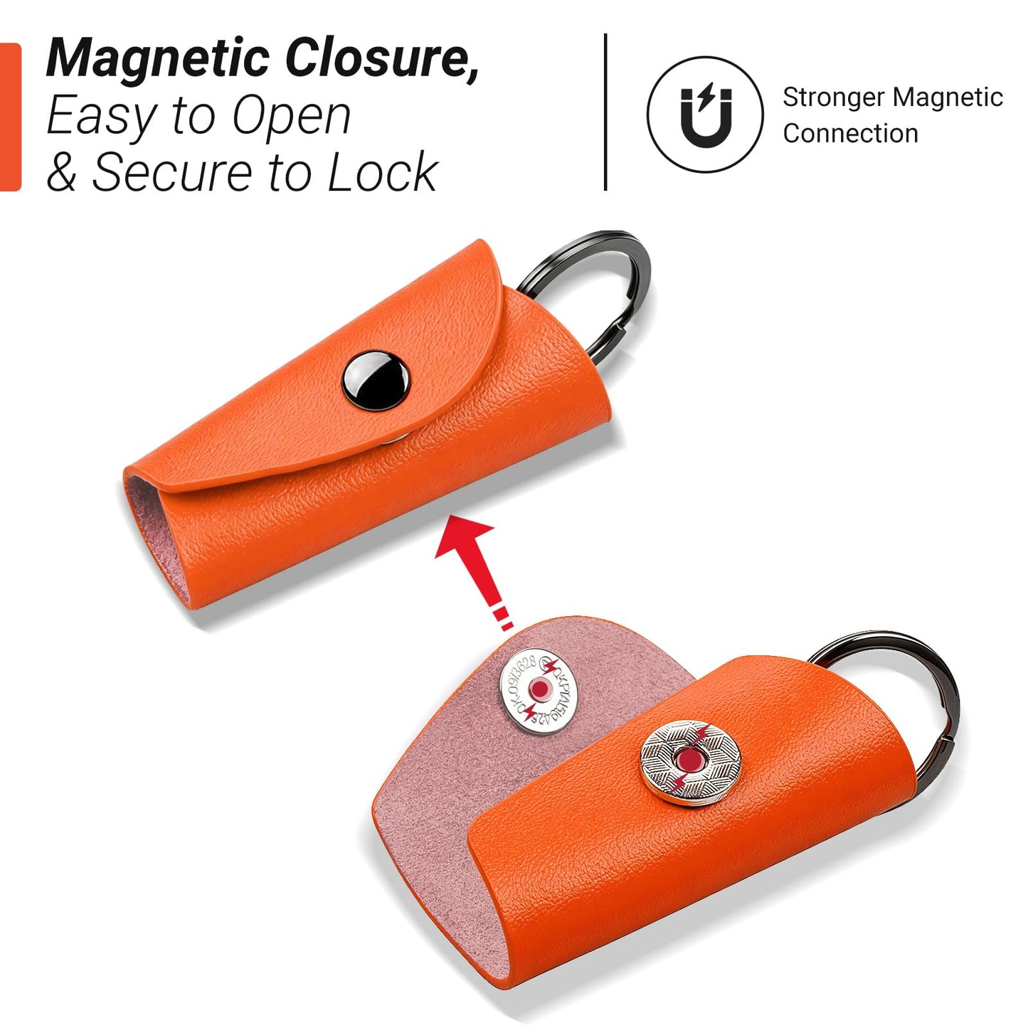 T-carbon Top Grain Leather Key Wrap for House Keys, Compact Key Holder Case Fits 2-5 Keys, Silent Rattle-Free Design,Portable Keychain