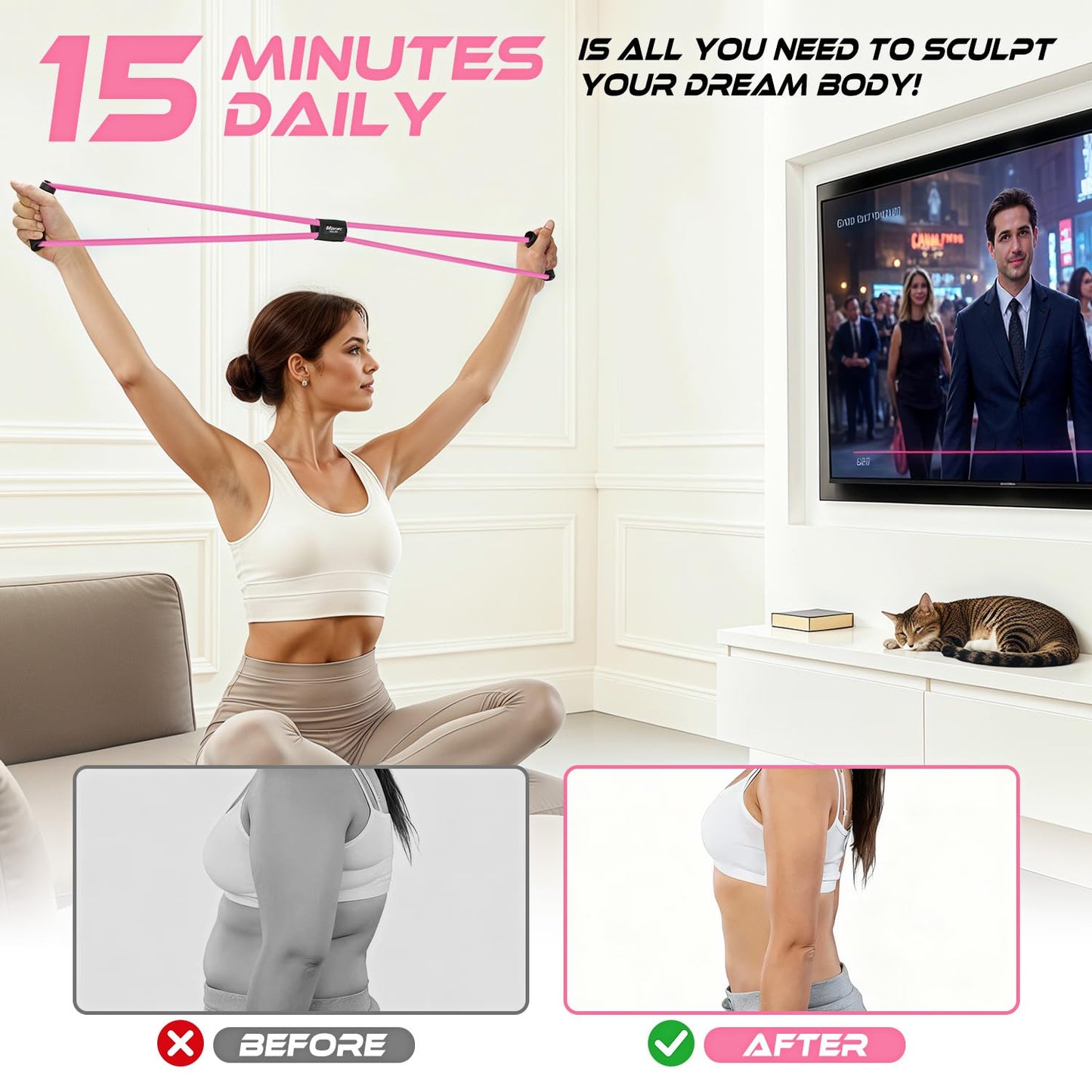 Resistance Bands, Figure 8 Resistance Band, Exercise Bands with Handles for Back, Workout Bands for Arms, Shoulder, Leg, Physical Therapy, Pilates, Home Gym Workout Equipment for Women Men