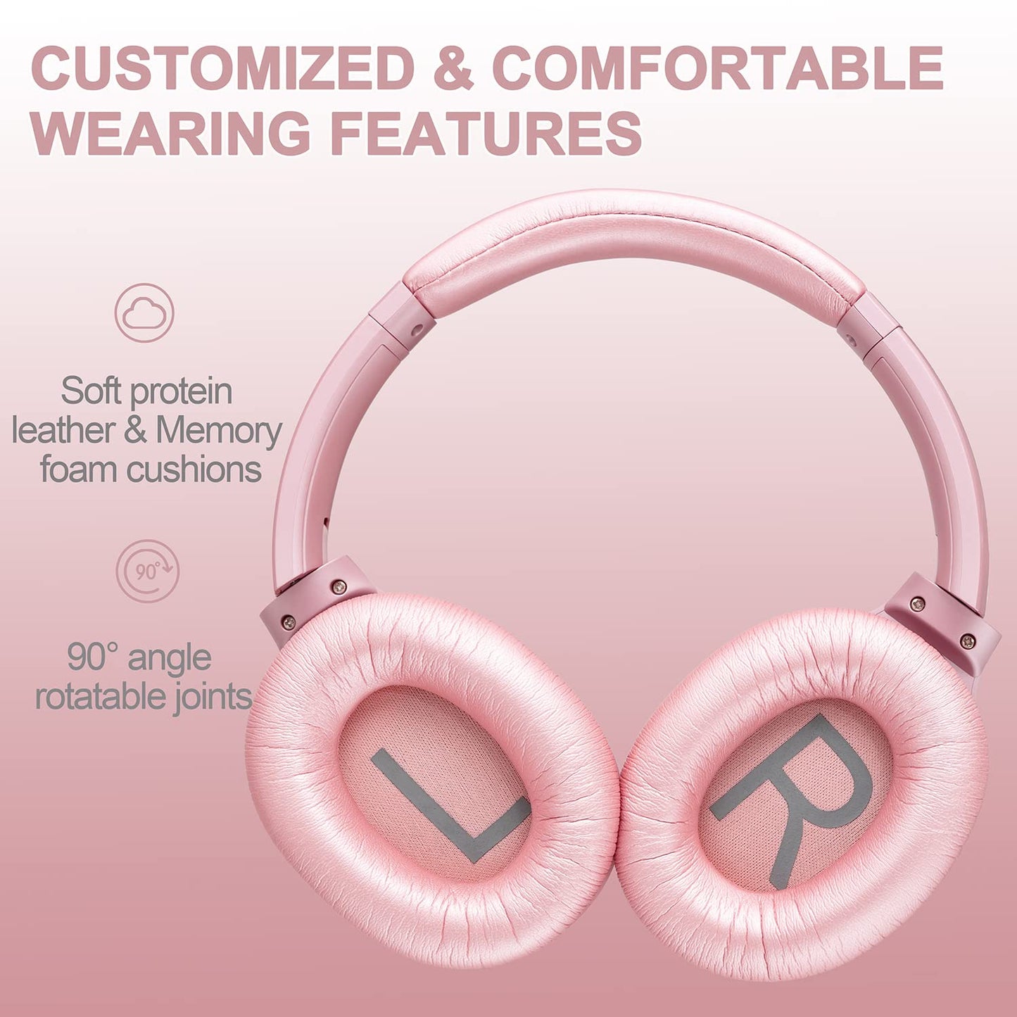 ZIHNIC Active Noise Cancelling Headphones, 40H Playtime Wireless Bluetooth Headset with Deep Bass Hi-Fi Stereo Sound,Comfortable Earpads for Travel/Home/Office (Rose Gold)