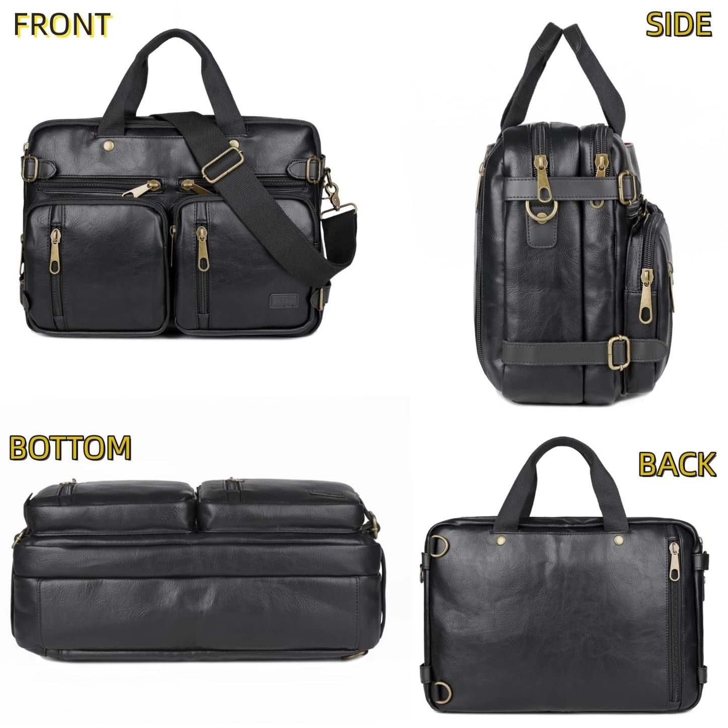 Baosha Men Vegan Leather Briefcase Backpack Hybrid 17 Inch Laptop Bag Case Business Messenger bag HB-22 (Black)