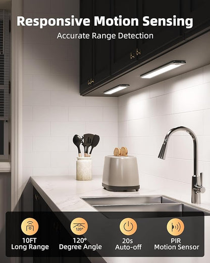 Under Cabinet Lighting, 3 Pack Motion Sensor Light with Remote, 1600mAh Rechargeable Magnetic Dimmable Closet Lights, Wireless Under Counter Lights for Kitchen, Stairs