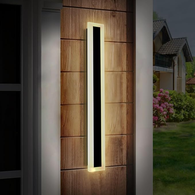 TooCust 23.6in Long Outdoor Modern LED Wall Light, IP65 Waterproof, 24W Warm White Light 3000K, Narrow Strip Light, Durable Wall Sconce for Garage, Porch, Garden, Patio, Wired Installation, 1PACK