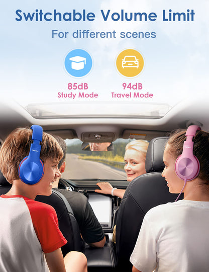 Nabevi Headphones for Kids for School, Kids Headphones with Microphone, Sharing Function, 85dB/94dB Safe Volume Limit, Over Ear Kid Headphone for School, On-line Study, Travel, Glaze Blue