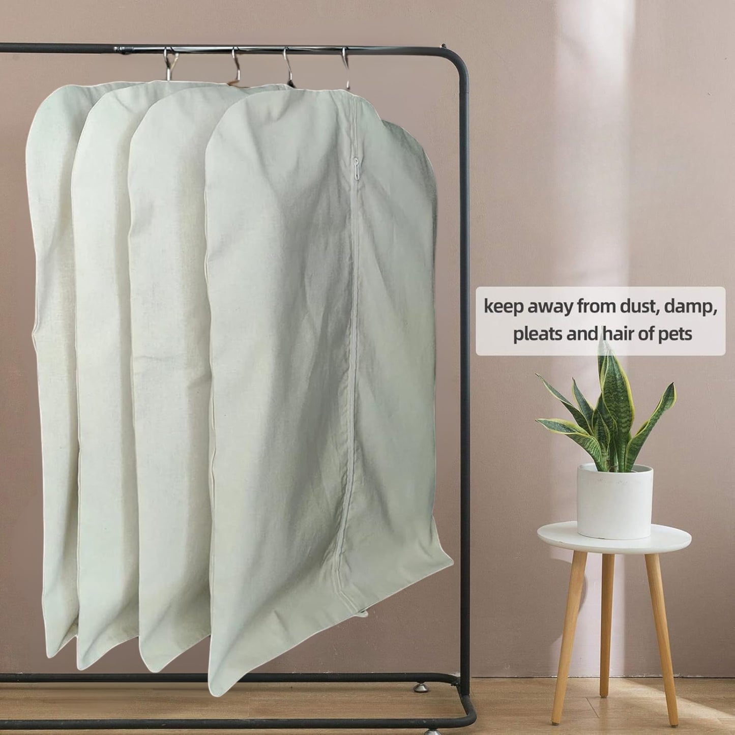 Forever Cotton Premium 100% Cotton Garment Bags – 40" Off-White Canvas Suit Cover with YKK Zipper – Moth Protector, Breathable, Machine Washable, Cover for Coats, Dresses, Jackets & Travel
