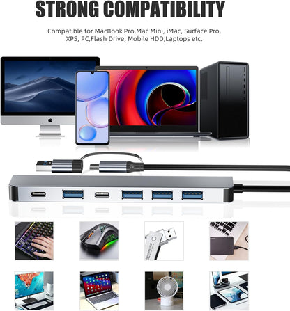 PANPEO Aluminum 7 in 1 USB C & USB Hub with USB 3.0, USB 2.0 Ports for PC/Laptops/MacBook Pro/Air/iMac/iPad and More Devices