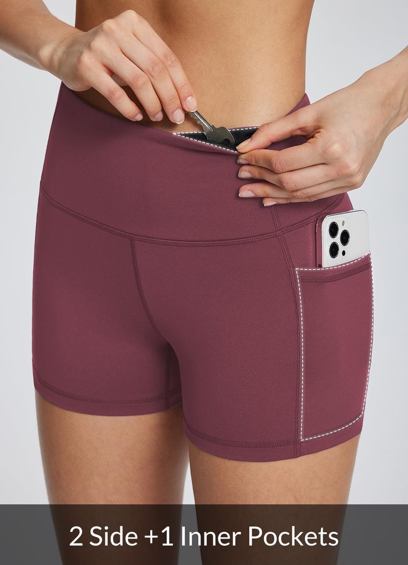 baleaf Gym Shorts Women 3" Biker Workout Yoga Spandex Running Volleyball Tummy Control Compression with Pockets Wine Red XL