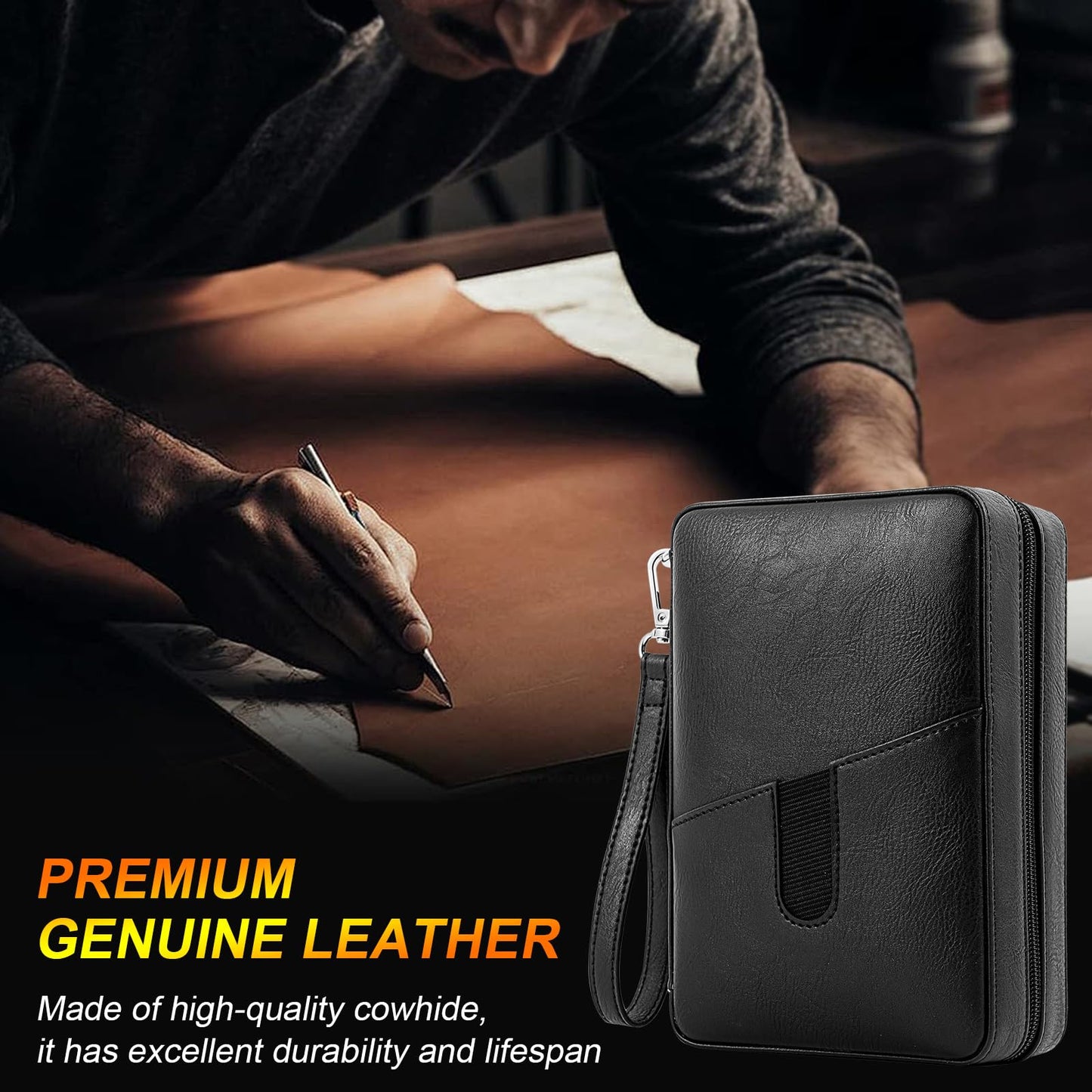 Goshentech Leather cedar cood,Capacity: 6 pcs,portable travel case(Black)