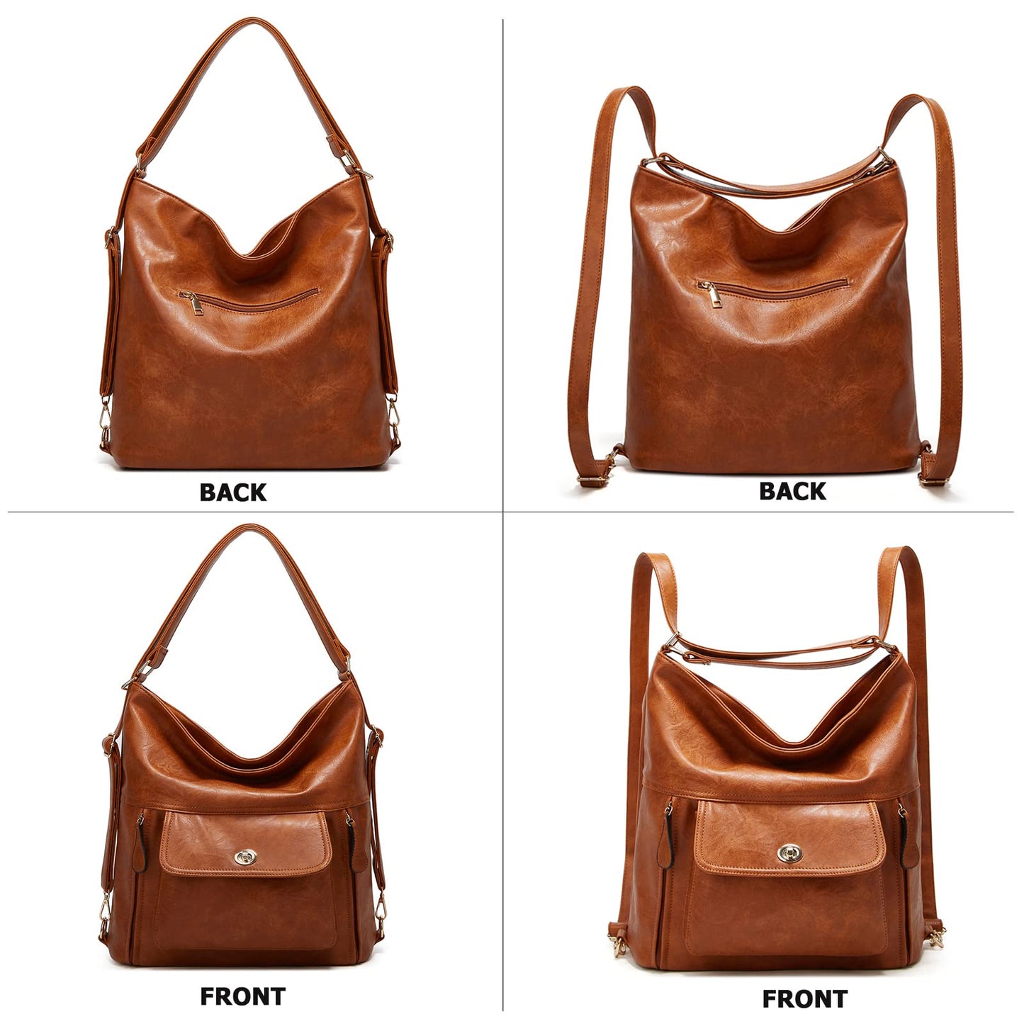 myfriday Vintage Leather Fashion Backpack Purse for Women Large Capacity Convertible Backpack Travel Daily Daypack (Brown)
