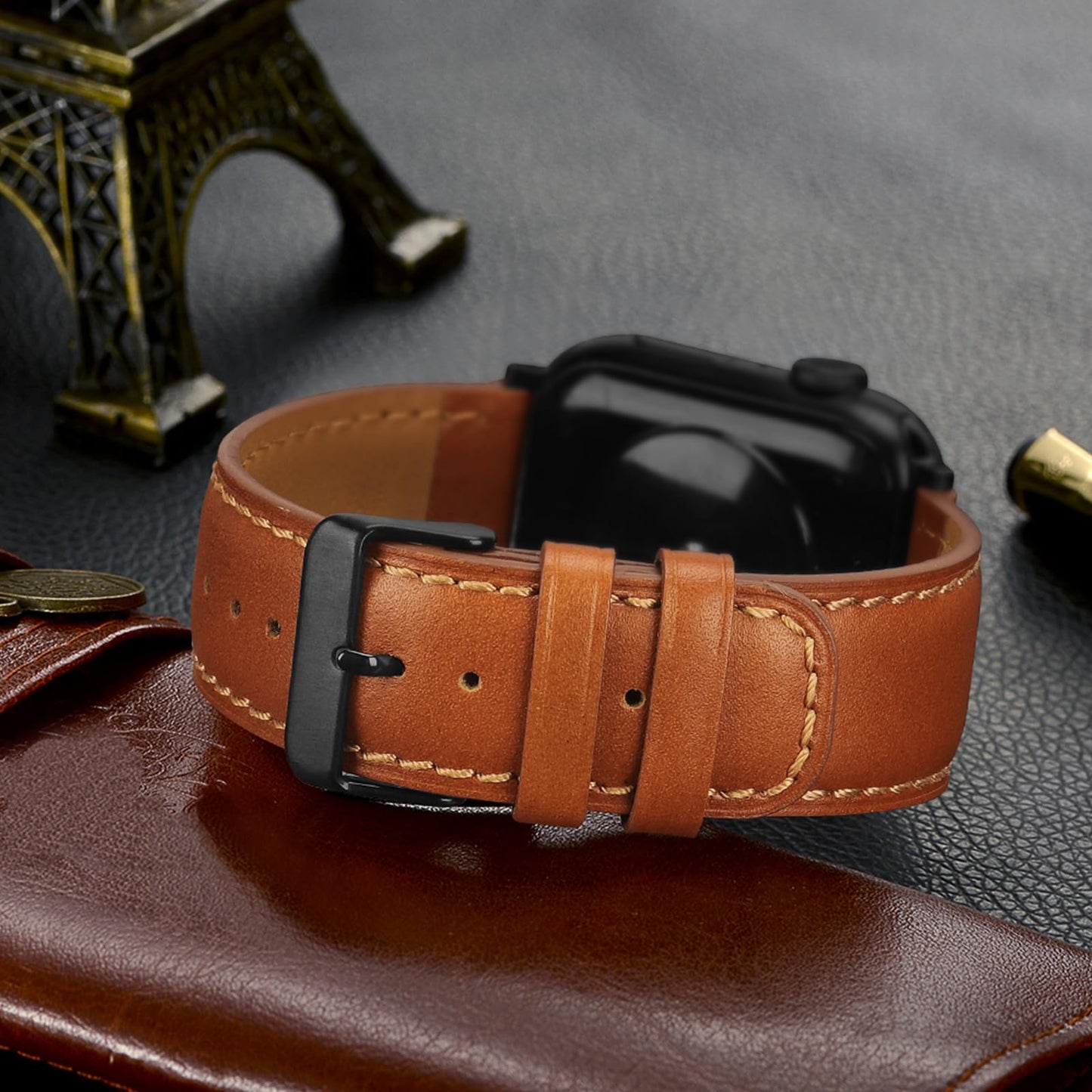 Tasikar Bands Compatible with Apple Watch Band 49mm 46mm 45mm 44mm 42mm Genuine Leather Replacement Straps Compatible with Apple Watch Ultra 3 2 1 SE Series 11 10 9 8 7 6 5 4 3, Classic Brown