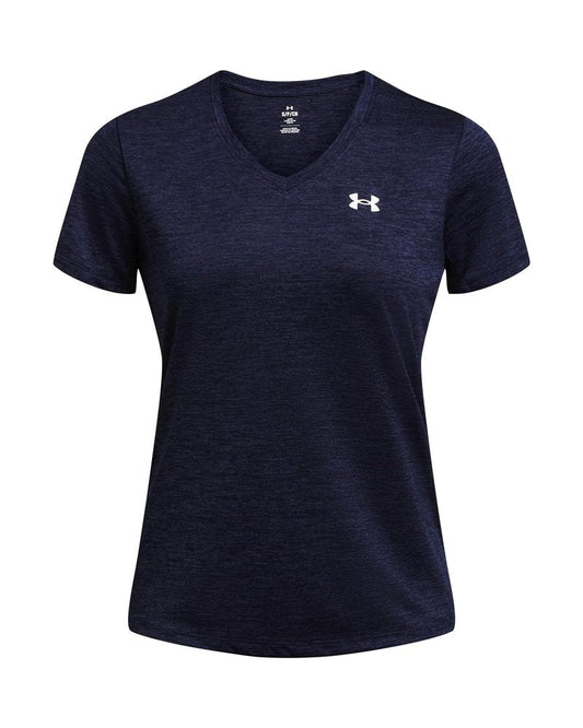 Under Armour Womens Tech Twist Short Sleeve V Neck, (410) Midnight Navy / / White, Large
