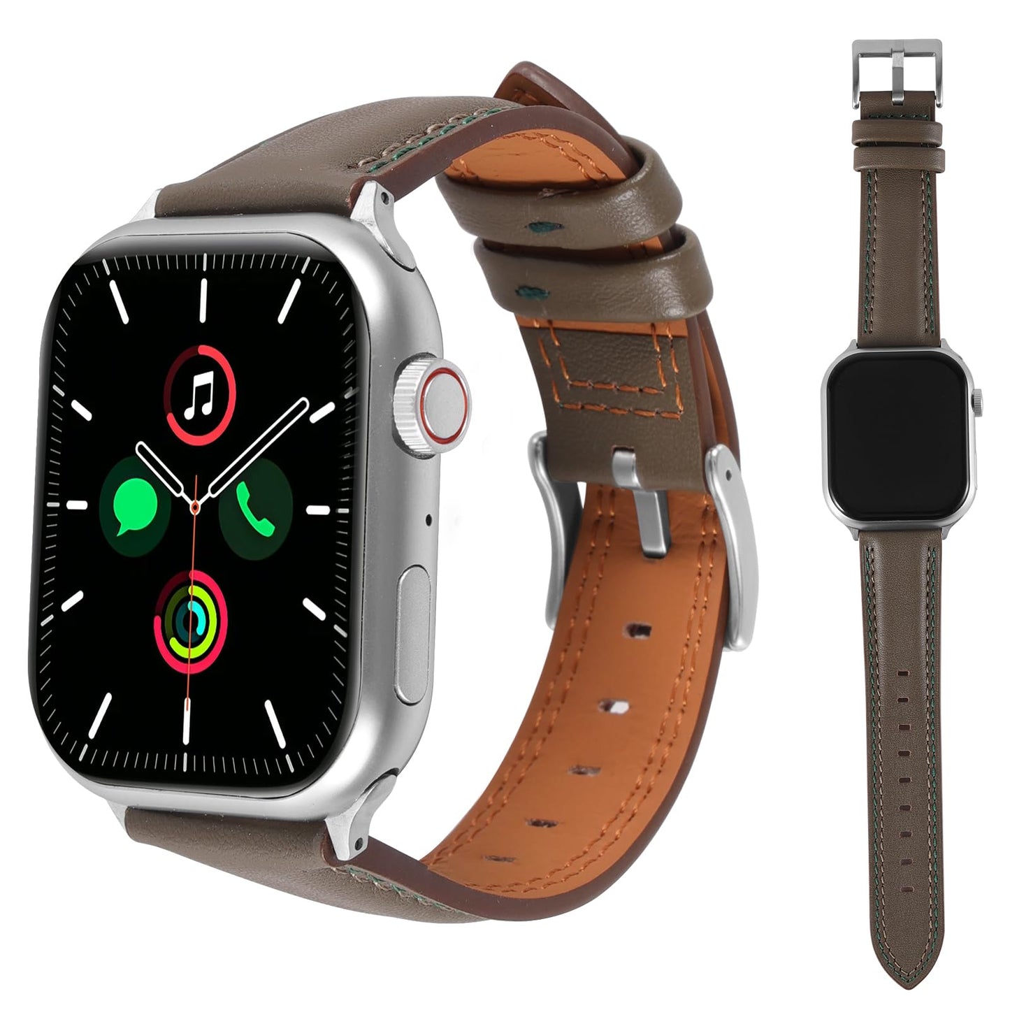 Soft Genuine Leather Band for Apple Watch 49mm 46mm 45mm 44mm 42mm - Women/Men Vintage Retro Replacement Wristband Strap with Metal Buckle for iWatch Ultra 3/2/SE/Series 11/10/9/8/7/6/5/4/3 - Grey