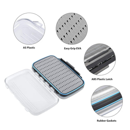 Gonex Fly Boxes for Fly Fishing Jig Boxes Two-Sided Waterproof Lightweight Fly Fishing Box Easy Grip Transparent Lid Fly Fishing Lures Box, 7.3"x 4.6"x 1.5", Grey