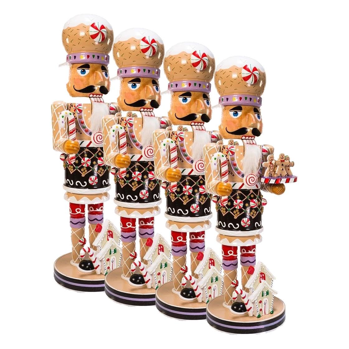 Kurt Adler 16-Inch Wooden Gingerbread Christmas Nutcracker (Color May Vary),Brown/Beige (Pack of 4)