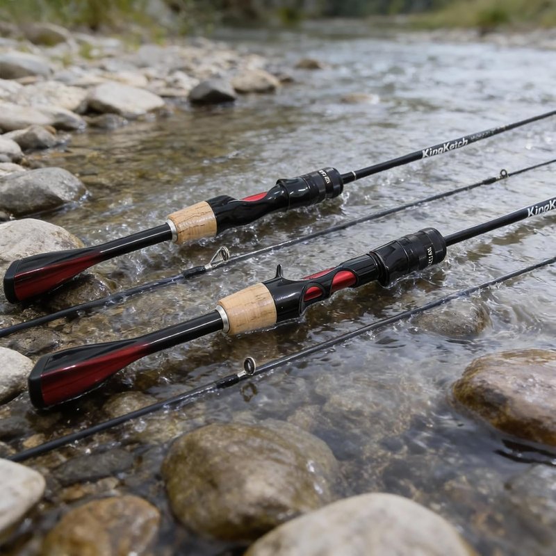 Ultralight Fishing Rod - 6'0” 2-Piece Carbon Graphite Spinning & Casting Rod | Sensitive Fast Action Trout Fishing Pole with Red EVA Handle
