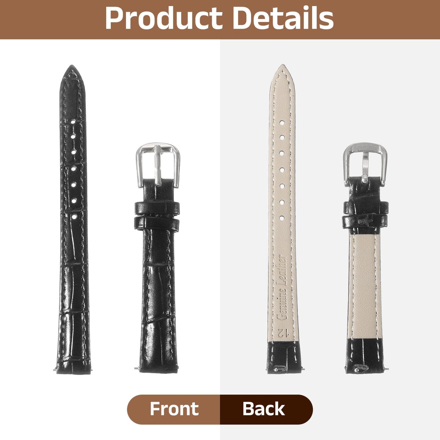 uxcell Quick Release Genuine Leather Watch Band 12mm Embossed Pattern Leather Watch Strap Replacement for Men Women, Black