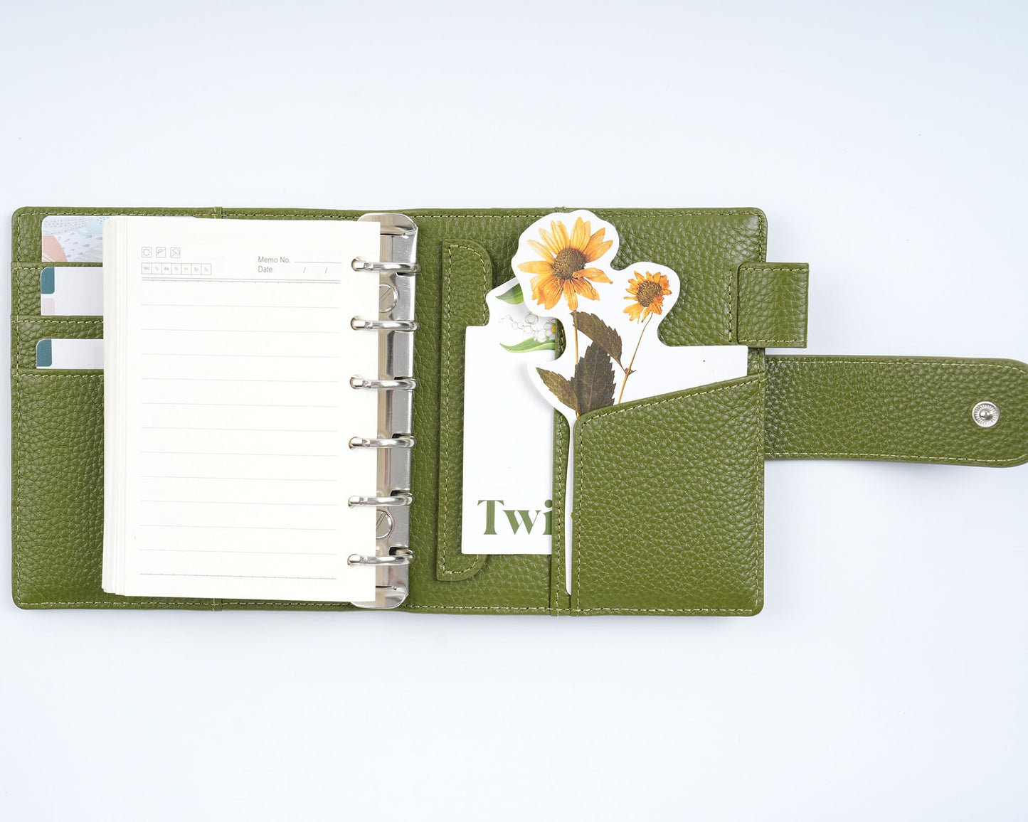 Moterm Pocket Elite Rings Planner - Genuine Leather Binder Organizer without Big Back Pocket (Pebbled-Olive, 25mm Ring)