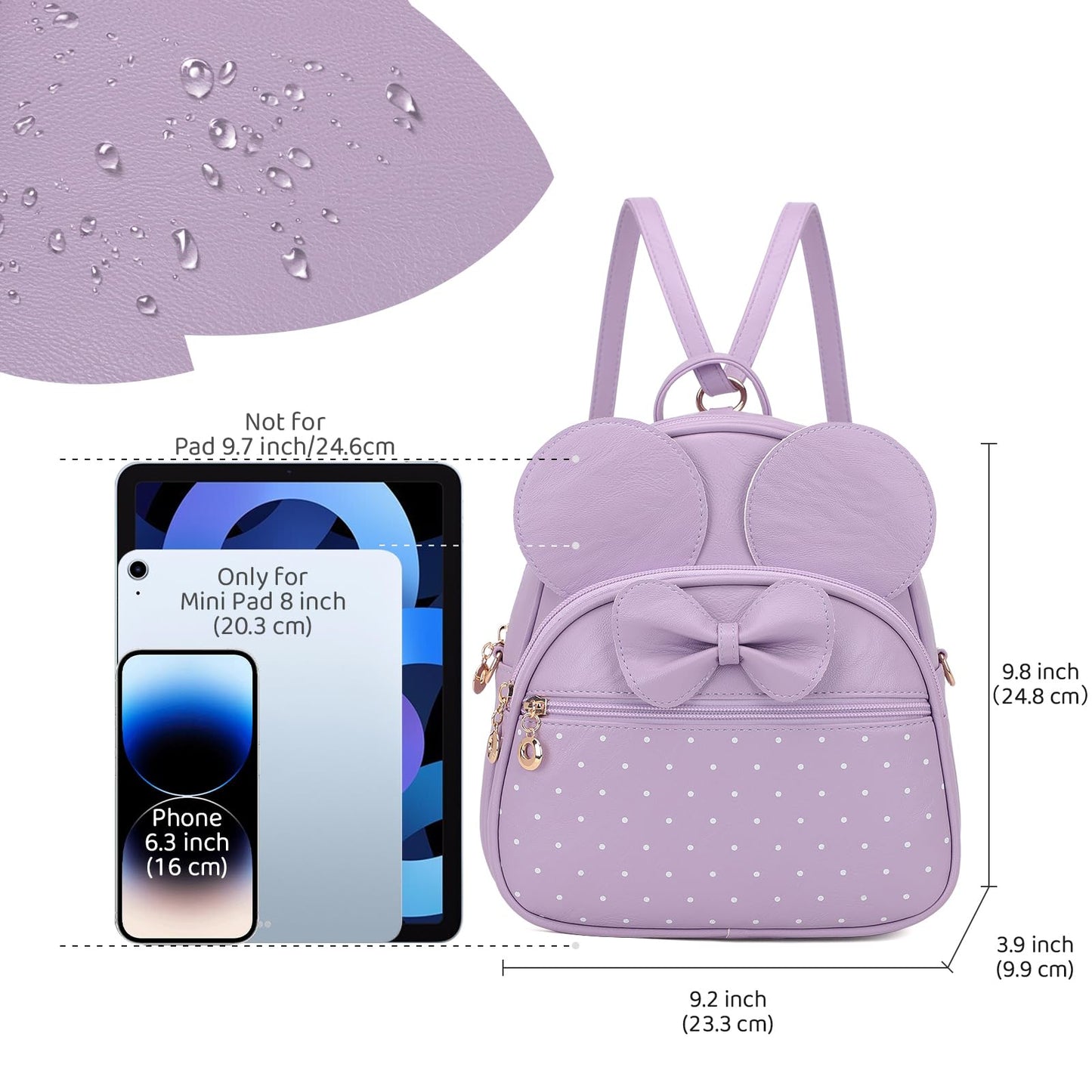 KL928 Girls Mini Backpack Bowknot Polka Dot Cute Daypacks Convertible Shoulder Bag Purse for Women (L.Purple)