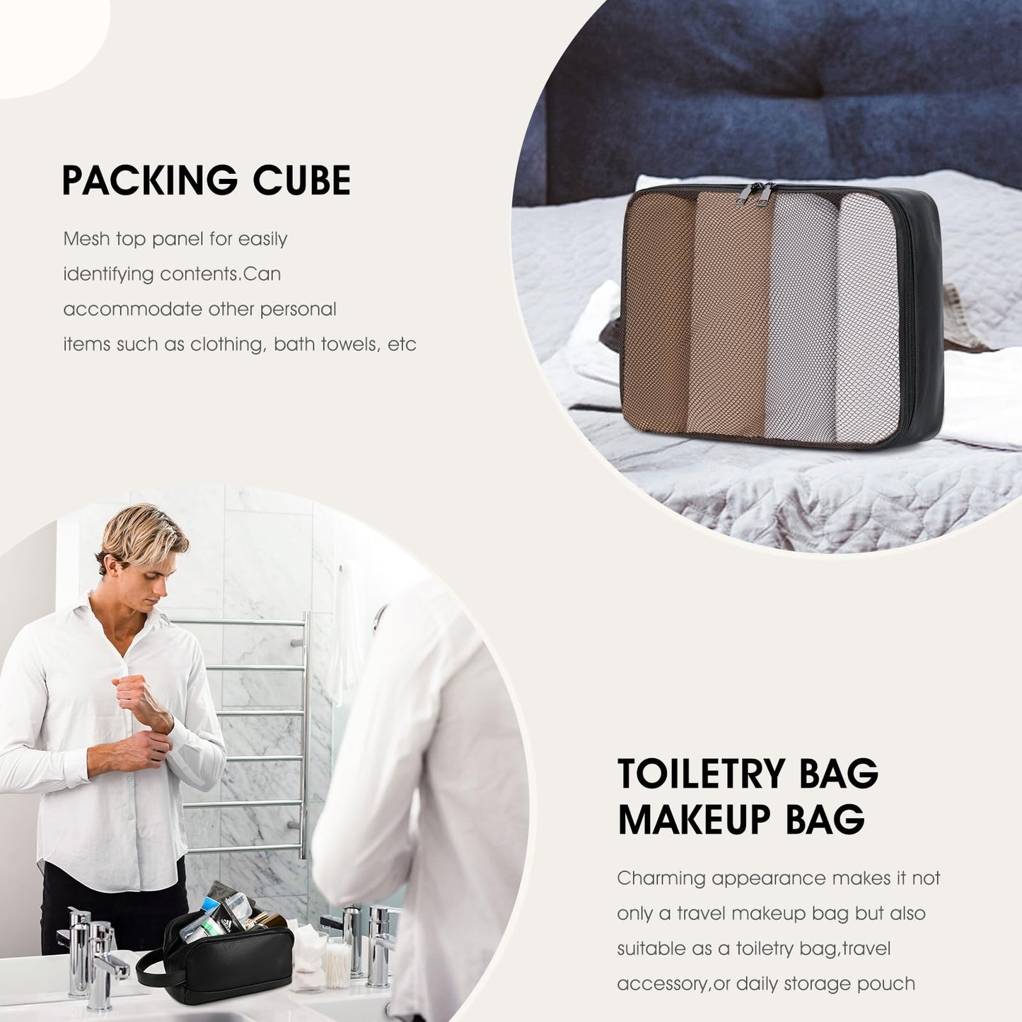 Wogarl 3PCS Leather Weekender Bag for Women Men: Large Overnight Travel Duffel Bags with Shoe Compartment Toiletry Packing Cube Carry On Tote Fit 21"(Black)