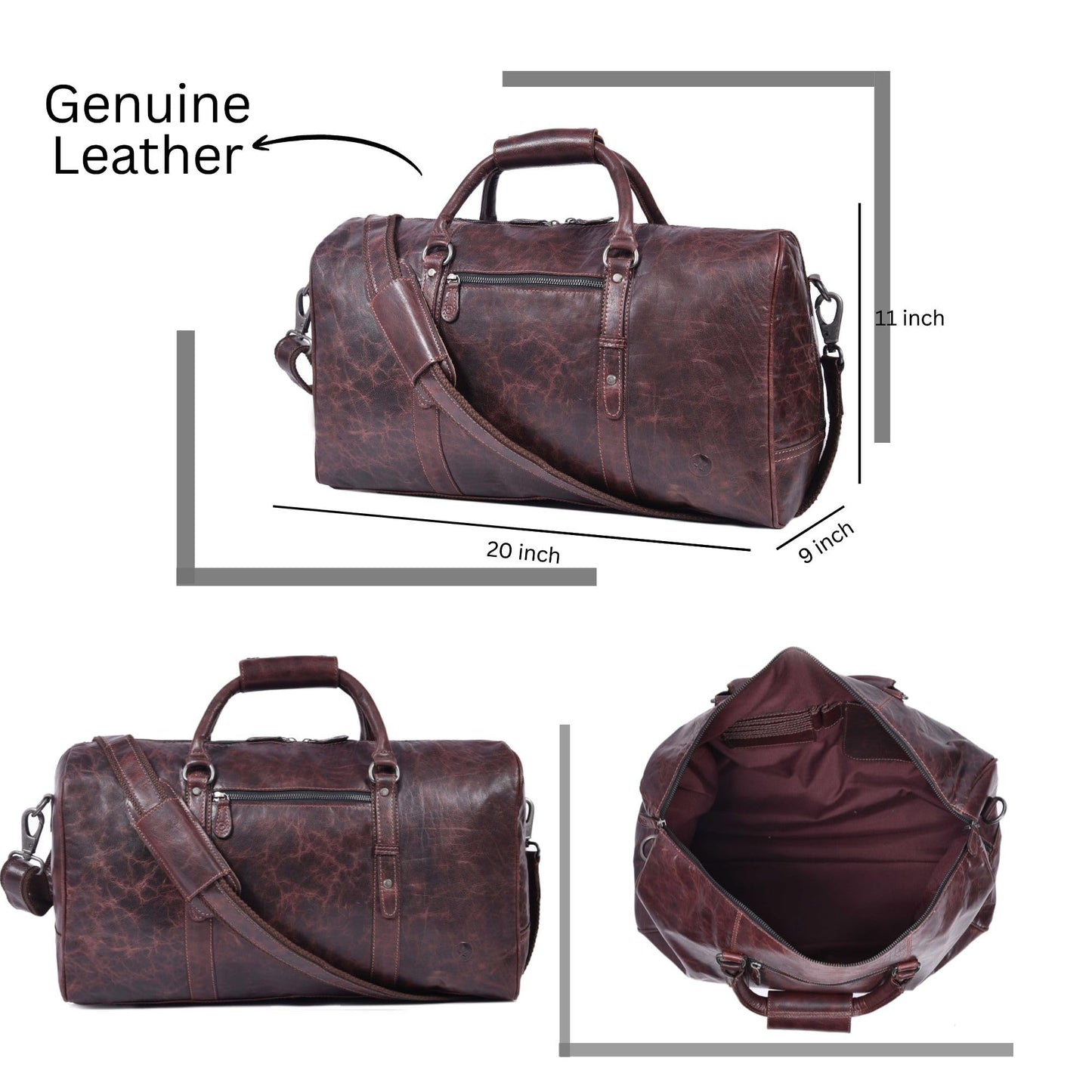 Leather Duffel Bag for Men & Women Travel, Weekend, Overnight, Gym Bag - Florida Brown