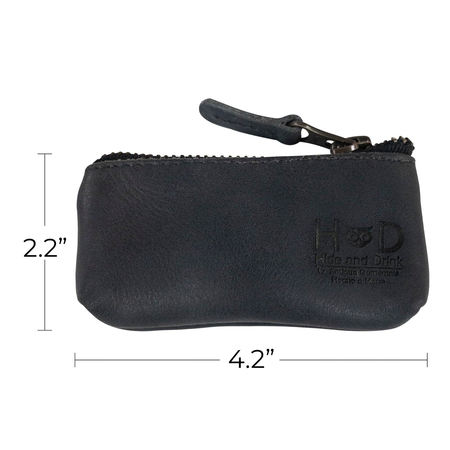 Hide & Drink, Leather Key Holder Pouch, Zippered Coin Bag, Money Purse, Earphone Holder, Charging Cable, Memory Cards Organizer, Vintage Style, Handmade (Charcoal Black)